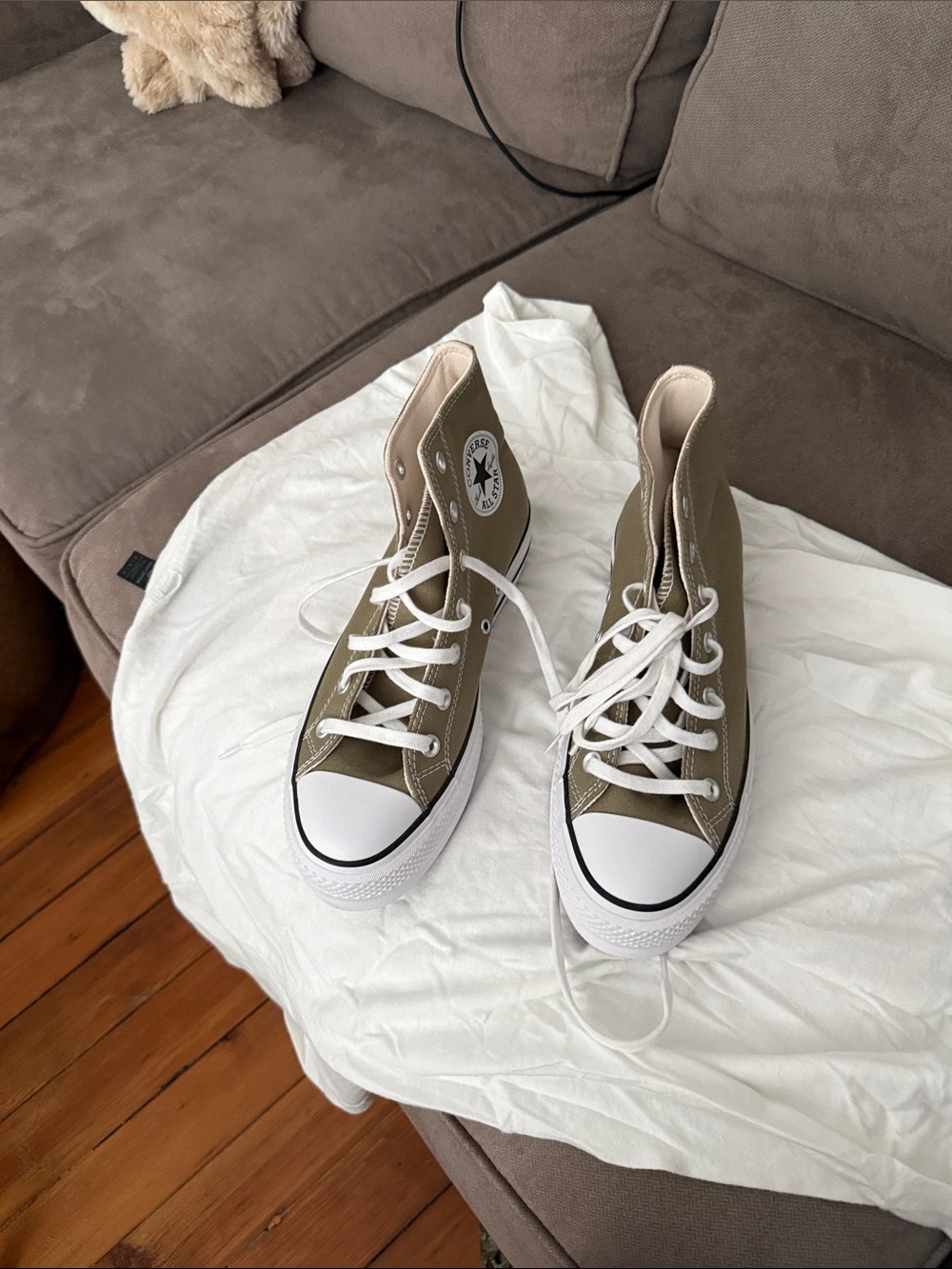 Converse High Top Sneakers in Olive with White Accents
